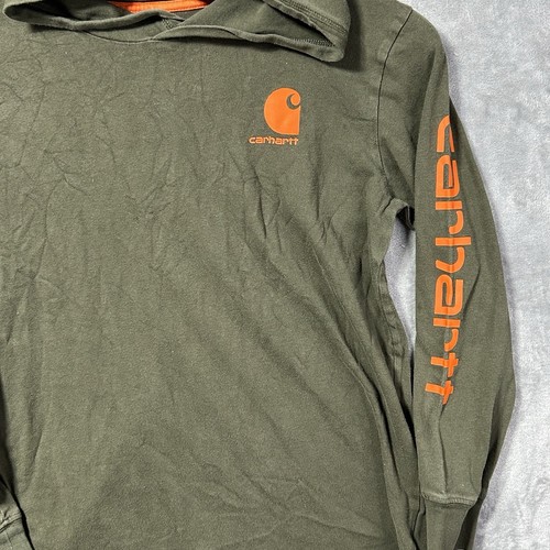 Carhartt Youth Hoodie Long Sleeve Olive Green Shirt Size M 10-12 Logo Workwear - Picture 3 of 9