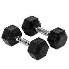 Titan Fitness 20 LB Pair Free Weights, Black Rubber Coated Hex Dumbbell