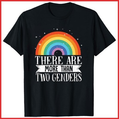 There Are More Than Two Genders Rainbow Pride Black Cotton T-Shirt S-5XL