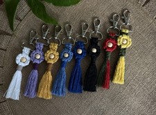Handmade Macrame Custom Daisy Keychain, Key Holder, Bag Charm, Handcrafted in MI