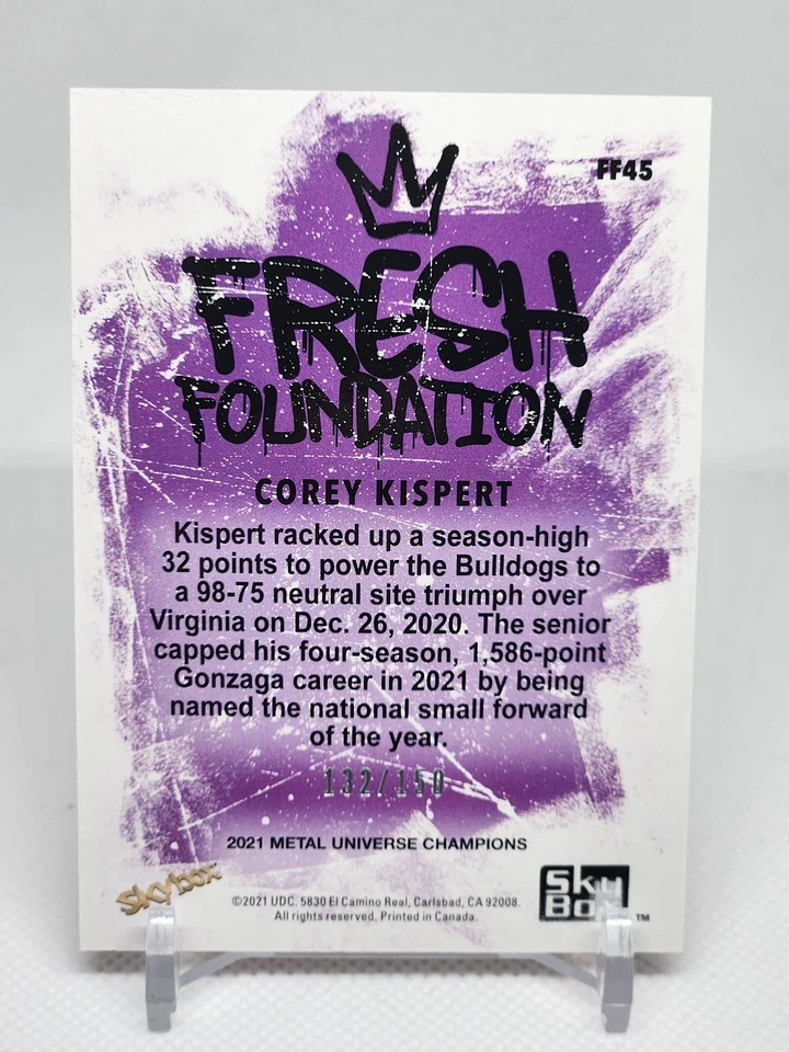 2021 Metal Universe Champions Corey Kispert Fresh Foundation PMG Red #'D 132/150 - Image 2 of 2