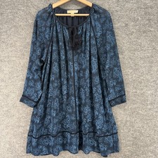 Michael Kors Dress Women M Medium Black Paisley Shift Short Tasseled Long Sleeve