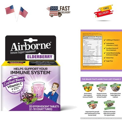 20 Count Elderberry Effervescent Tablets - 1000mg Vitamin C, Gluten & Sugar Free