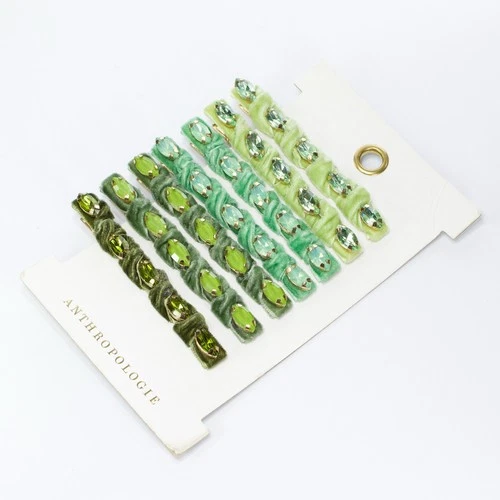 Anthropologie Hair Clips Violet & Brooks Velvet Crystal Barrettes Green Set 7