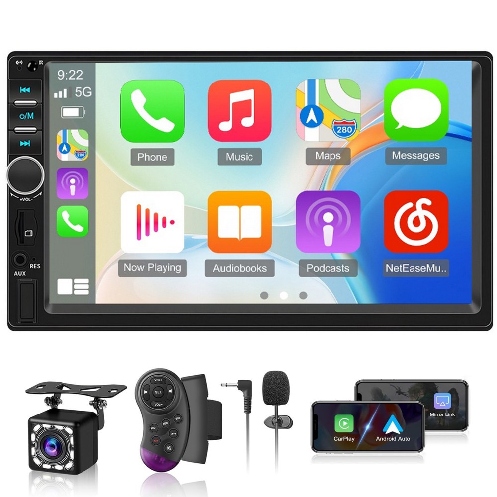 Double Din Apple Carplay Android Auto 7" Car Stereo Radio Bl