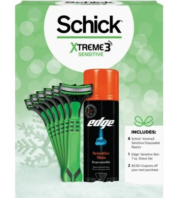 Schick : ''XTREME 3'' SENSITIVE Set Of 6 Disposable Razors + 7 Oz Shaving Gel