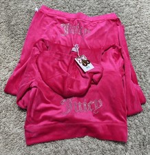 Juicy Couture vixen Pink Velour Velvet Pullover Hoodie Sweatpants Set Women XL