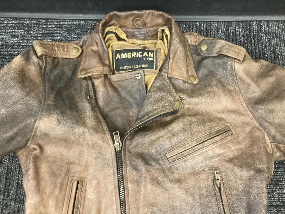 复古美国上衣真皮衬衫夹克男式小号黑色按扣棕色 — 第 4/4 张图片