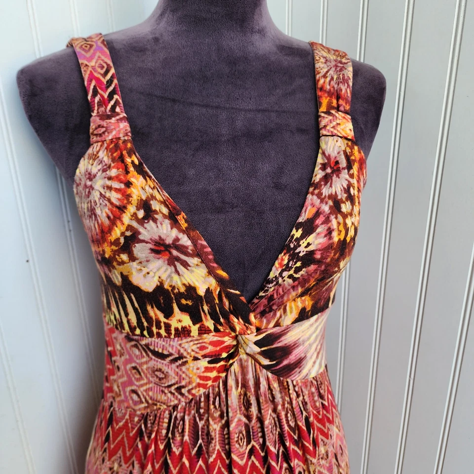 Vestido Spense Mujer Sin Mangas Rojo Marrón Floral Cuello en V Maxi Funda Elastizada Talla S Foto 2 de 4