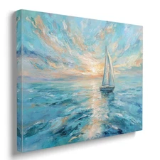 Framed Ocean Wall Art Blue And White Sailboat Nautical Wall Decor Abstract Na...