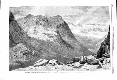 Original alter antiker Druck 1860 Mountain Gloom Pass Glencoe Schottland Newton