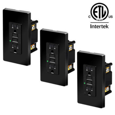 15A GFCI Wall Outlet Receptacle WR Tamper Resistant LED Indicator Black ETL 3set