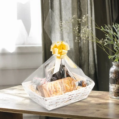 WICKERFIELD New Born Baby Christening Gift Hamper Wicker Basket Shredded Paper Cello Wrap Pu