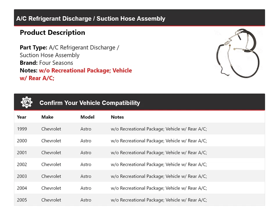 Conjunto de manguera de línea de succión de descarga para Chevrolet Astro 1999-05 4 estaciones 200 Foto 2 de 4