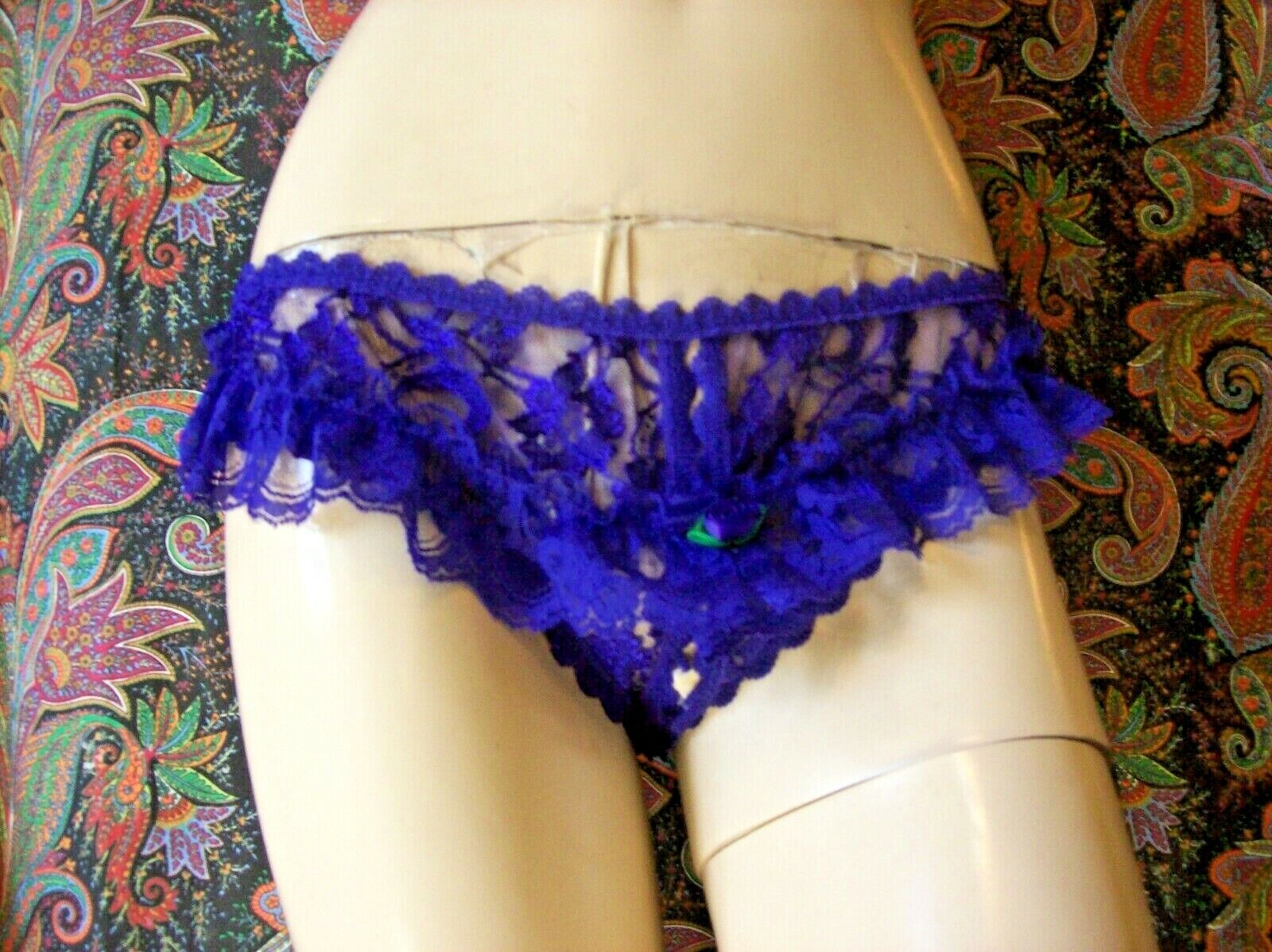 Vintage Purple Chiffon & Lace Split Bikini Panty Panties Lingeri
