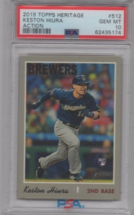 2019 Topps Heritage Action SP Keston Hiura RC Variation PSA 10