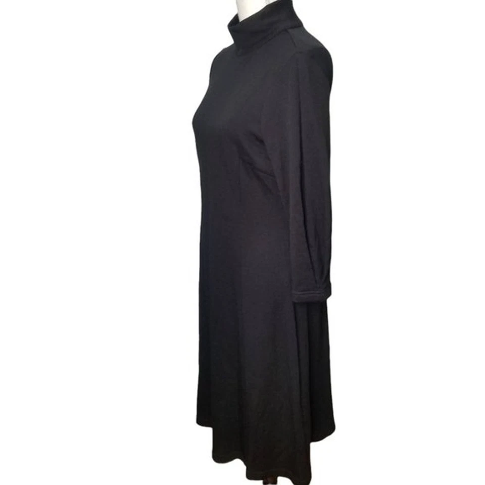 W Worth Black Mock Neck 100% Wool Midi A-Line 3/4" sleeves Shift Dress Size 8 - Image 3 of 4