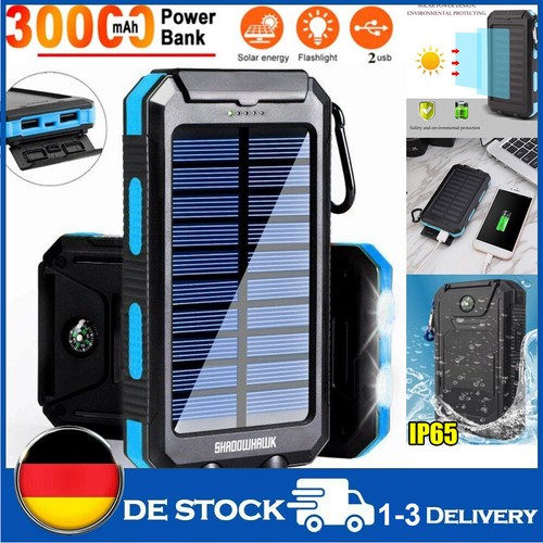 30000mAh Solar Power Bank Charger Ladegerät Externer Batterie+LED 2 USB Akku DE - Bild 20 von 20