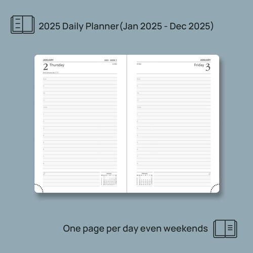 POPRUN 2025 Daily Planner One Page Per Day Even Weekends A5 Size 5.5" x 8.5" ... - Picture 3 of 6
