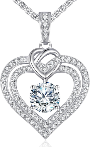 Sparkling Love Heart Moissanite Necklaces for Women, D Color VVS Moissanite Diam - Picture 8 of 12