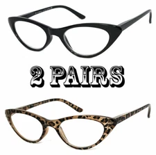2 Pair Combo READERS Women Vintage Lightweight Cat Eye Style READING GLASSES