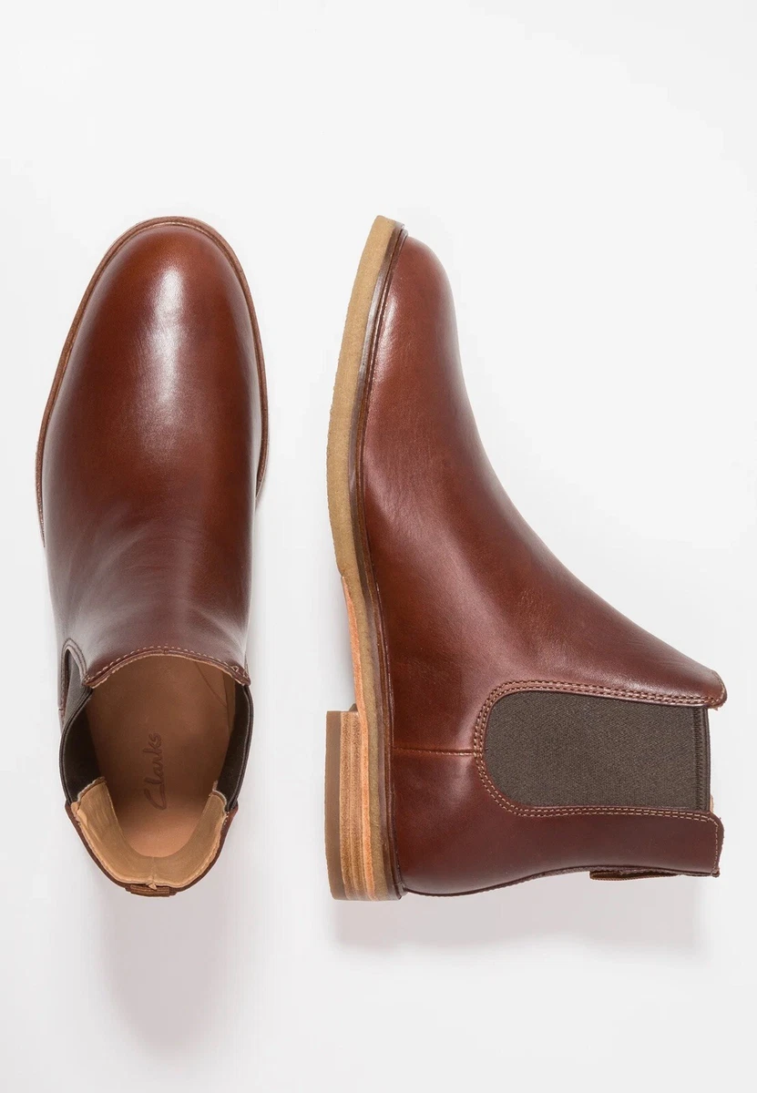 CLARKS Clarkdale Gobi UK 7 mahogany brown leather Chelsea boots