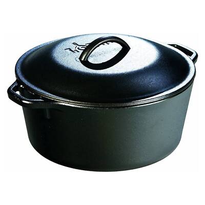Lodge Cast Iron Dutch Oven, Dual Handles, Pre-Seasoned Cooking Serving Pot, 5 Qt