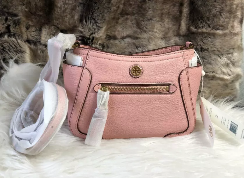 TORY BURCH Leather Frances CROSSBODY Purse Bag In Pink Pebbled Leather