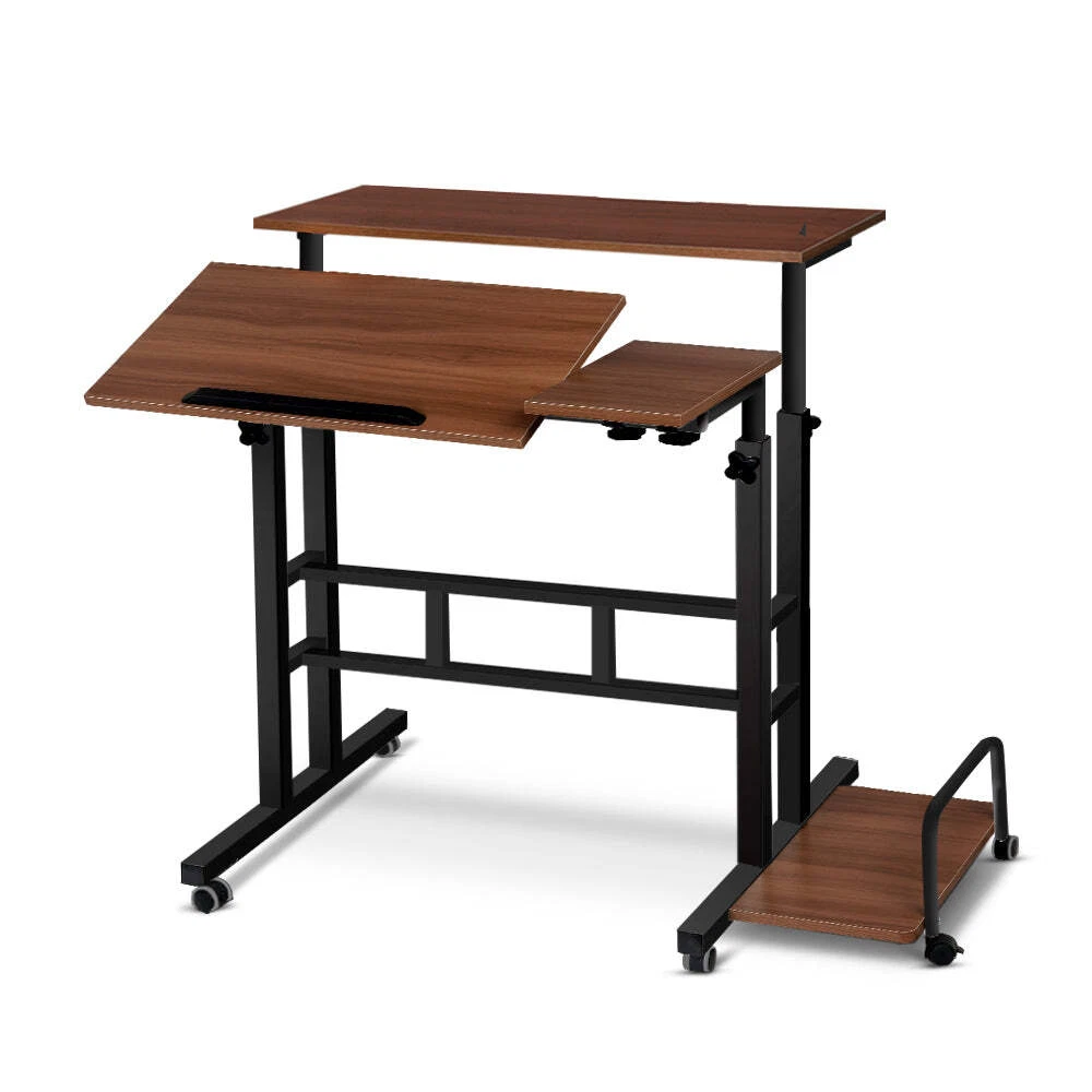 Mobile Twin Laptop Desk Dark Wood