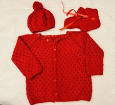 Handmade Baby Cardigan, Hat And Booties, Buttoned 12-18 Months