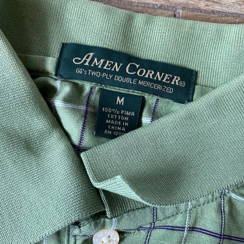 Amen Corner Mens Embroidered Masters Logo Pima Cotton Plaid Polo Shirt Sz Medium - Picture 3 of 5
