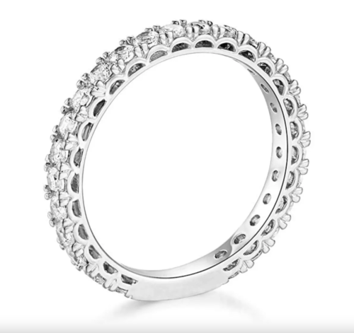 1.75 Ct Round 14k White Gold Created Diamond Eternity Pavé Wedding Band Ring - Picture 2 of 3