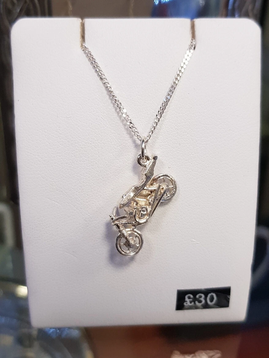 Bike Motorbike Charm Necklace Pendant 625 Sterling Silver Chain 18