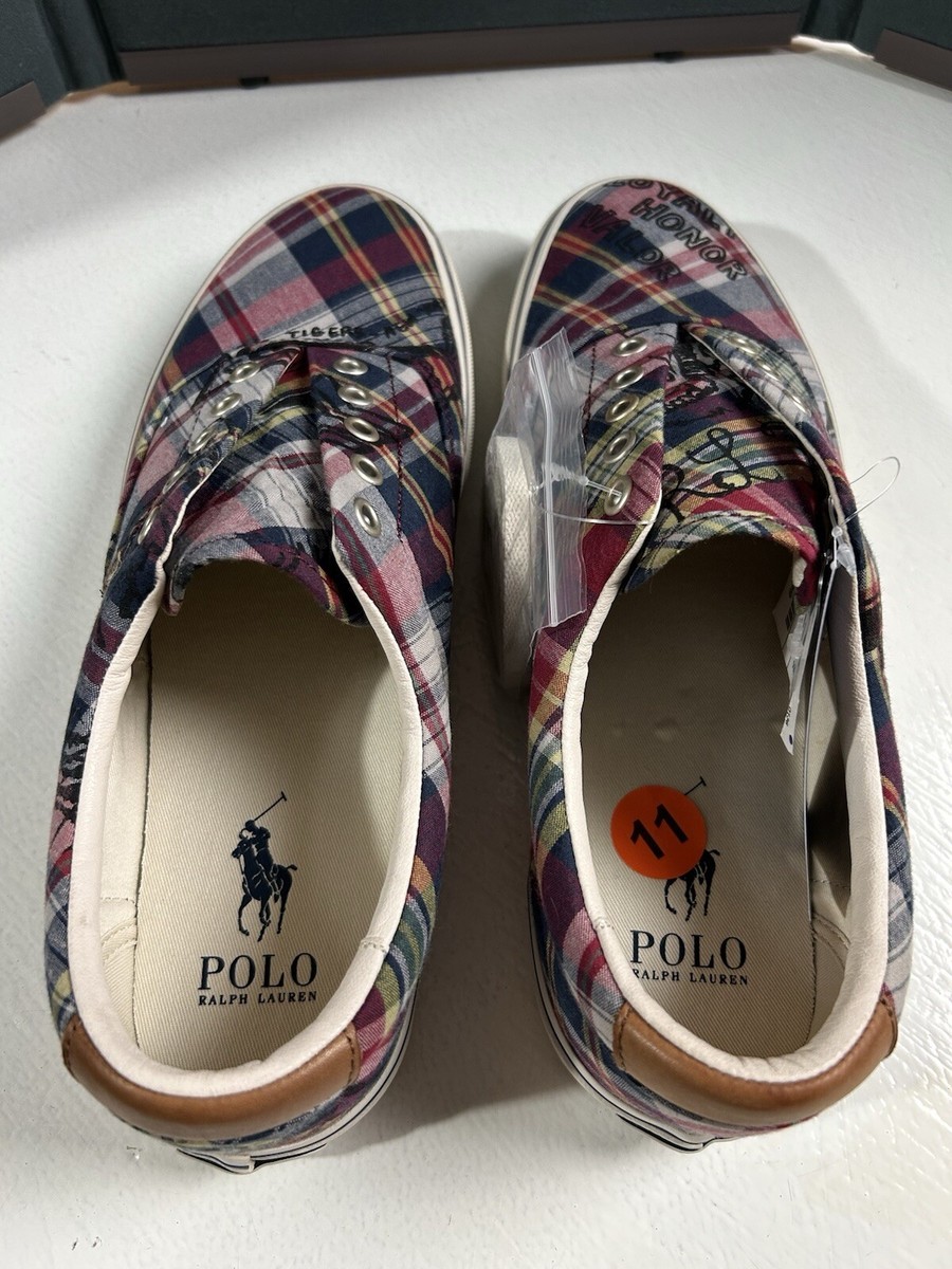 Polo Ralph Lauren Keaton Canvas LCL Pony Plaid Shoes PRL Size 9.5 NO LACES Polo Ralph Lauren Keaton LCL Plaid Pony Boat Sneaker Shoes  main image 2