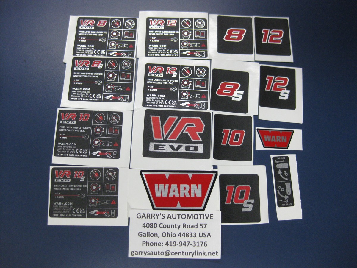 WARN 111056 Winch Replacement Decal Label Kit Set Sticker VR EVO 8