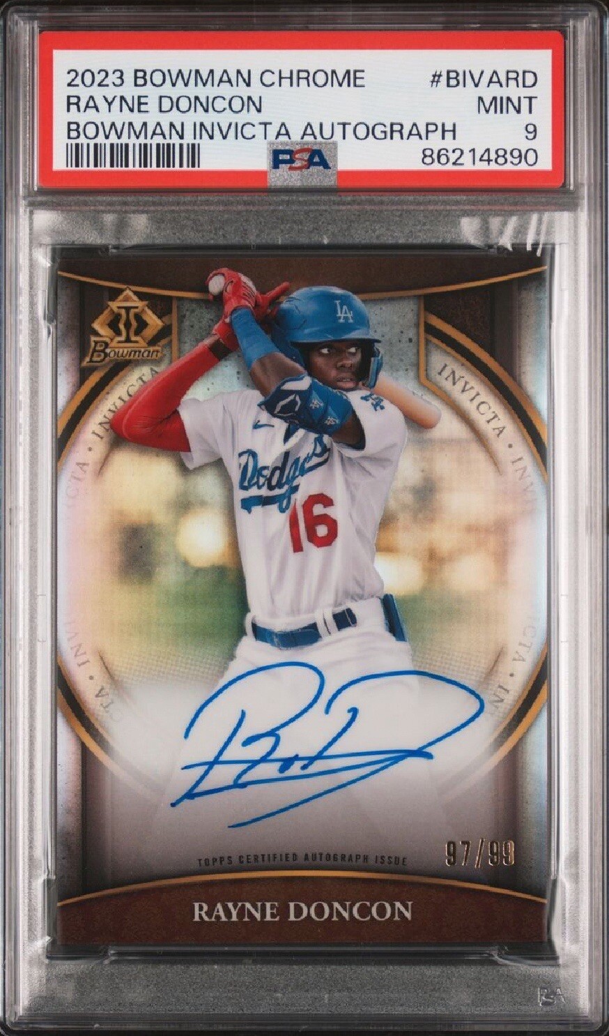 2023 BOWMAN CHROME INVICTA AUTO REFRACTOR RAYNE DONCON AUTO /99 PSA 9 LA DODGERS