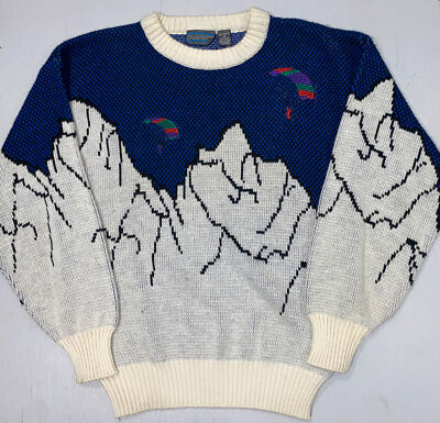 Vtg PLAYBOY Men's Knit Sweater Medium Parachute Mountains