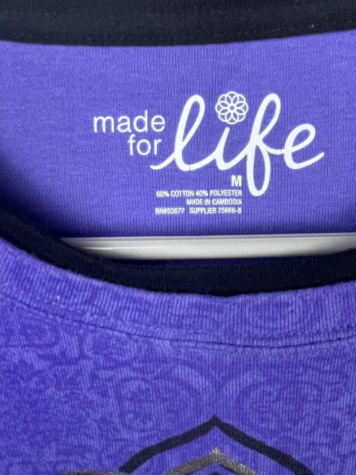 Y2K Medallion Geo Long Sleeve Shirt Purple Black Silver Goth Emo Top Women's M - Image 4 of 4