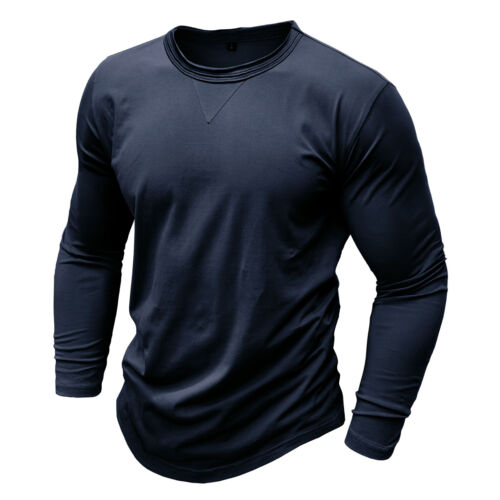 T-shirt uomo slim fit manica lunga girocollo casual elasticizzata blusa autunno - Foto 28 di 61