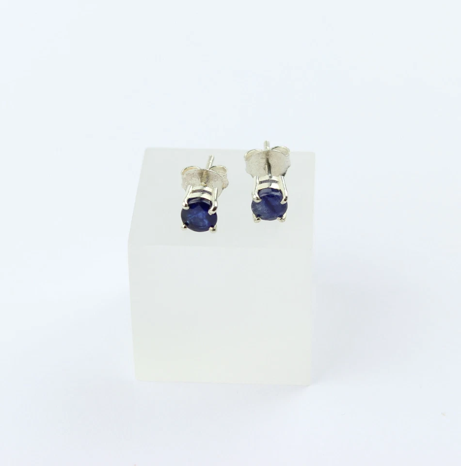 Orecchini In Zaffiro Blu In Argento 925 Rotondi Gioielli Di Lusso Regalo - Immagine 4 di 4