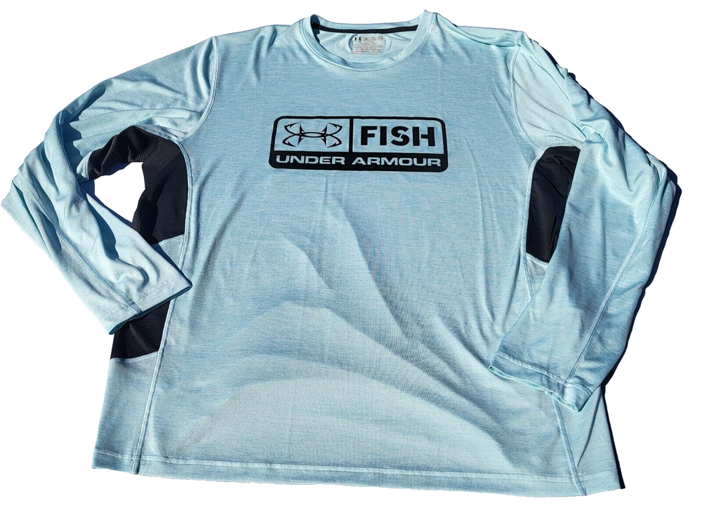 Under Armour Shirt Fishing Men's 2XL Loose Blue Heat Gear Outdoor Lightweight