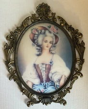 Vtg Victorian Baroque Style Oval Brass Antique Lady Ornate Made In Italy 16.5" X