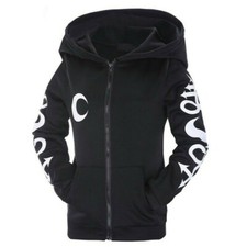 Donna Punk Gotico Giacca Cappotto con Cappuccio Zip Cardigan Occulto Stampa Top