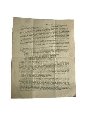 Votes Directors Office Old Colony Railroad Issue 3200 Shares of Stock 1849 -PO52