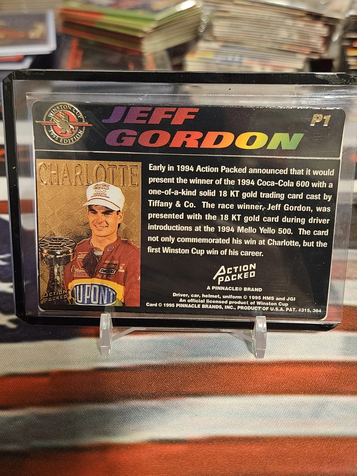 Jeff Gordon 1995 Pinnacle Action Packed RACING CLUB 24KT GOLD #P1 NASCAR Card - Image 2 of 3