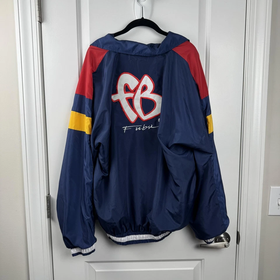 Vintage FUBU Jacket Mens XL Blue Red Yellow Hooded Windbreaker Logo Hip Hop 90s - Image 3 of 4