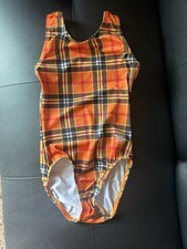 Snowflake Designs Leotard Orange Plaid Gymnastics Child Size Large