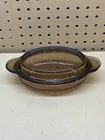 Vintage Visions Corning Amber Brown Glass Casserole V-14-B with Pyrex Lid P-14-C