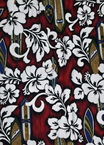 Vintage RJC Barkcloth Hawaiihemd Herren XL Blumen Hibiskus Surfbretter rot - Bild 5 von 6