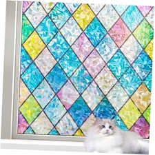  Stained Glass Window Film,Rainbow Window Privacy 17.5 x 78.7 Inch Lattice